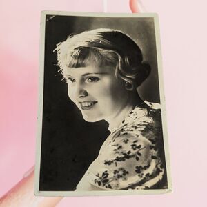 Vintage 1939 Real Photo RPPC Postcard Lovely Blond Flip Hair Lady w/Lipstick On